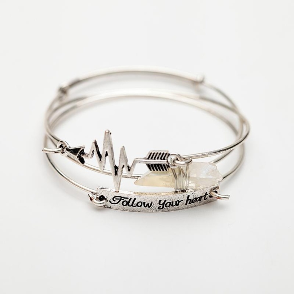 Natural Stone Arrow Charm Bangle Bracelet